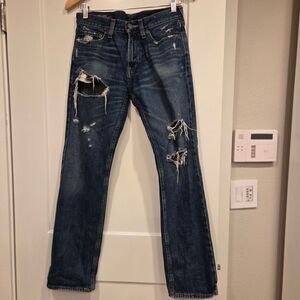 Men's Hollister Slim Straight Jeans Distressed Rips Tears Baddie Grunge Denim 29